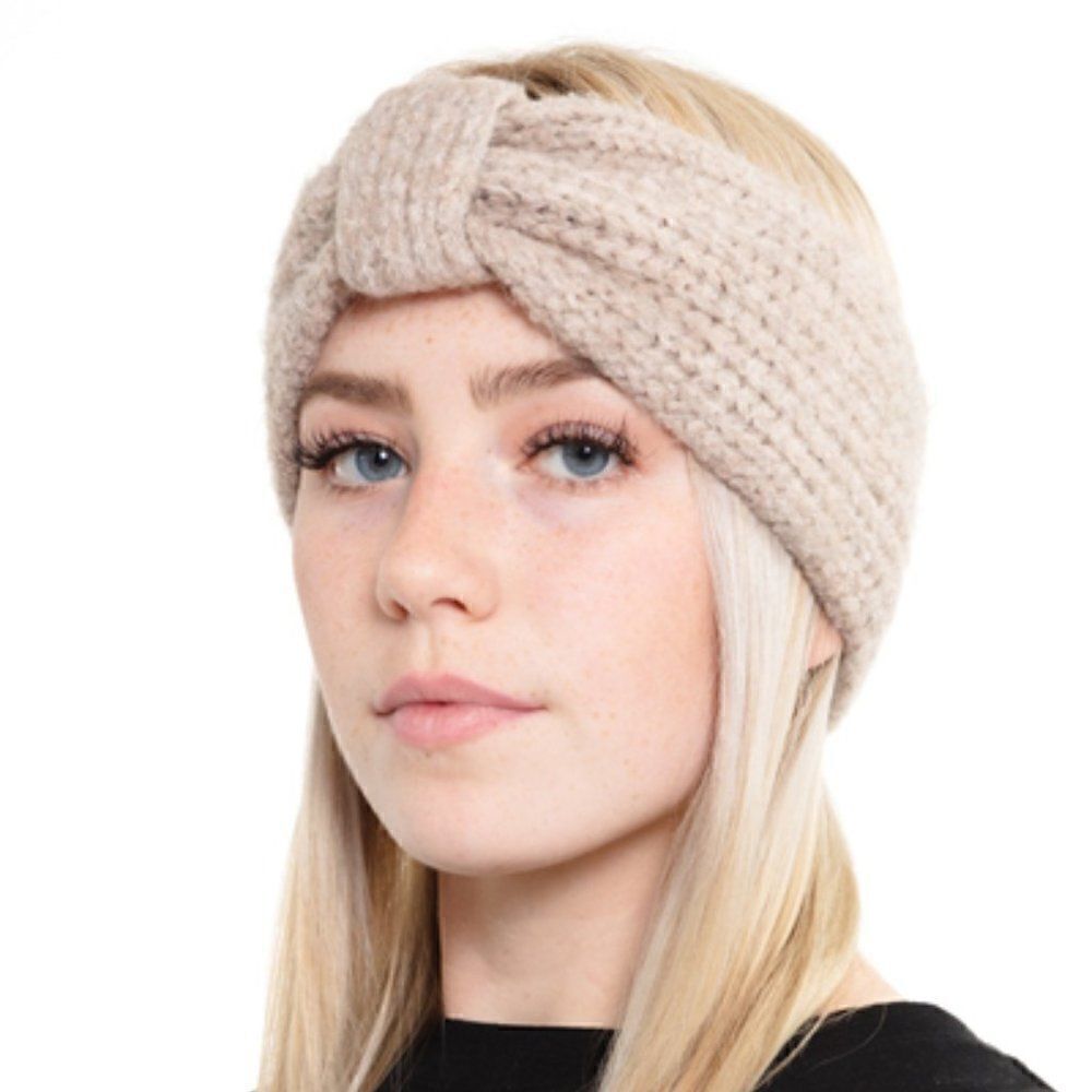 Beige Knot Knit Winter Headband